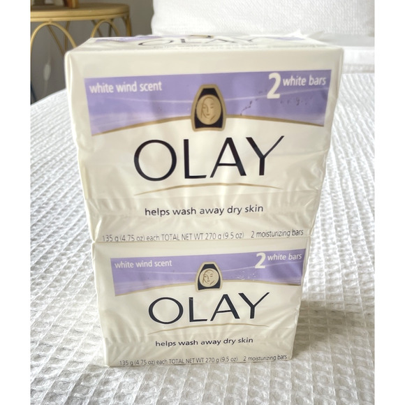 Vintage Olay 4 Bars Total Moisturizing White Wind Scent Soap New Sealed 4.75 oz - Picture 3 of 3